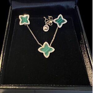 EFFY 14K Yellow Gold Malachite & Diamond Necklace And Stud Earrings Set
